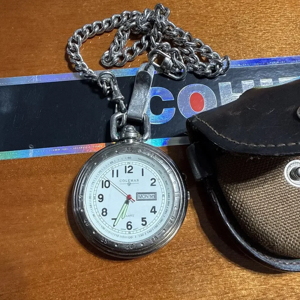 Coleman Pocket Watch SilverTone Cream Dial Japan Movement Needs Battery Untested